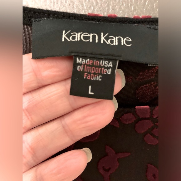 Karen Kane Top Sz L Red Velvet Floral Over Sheer Black Burnout - Picture 4 of 9
